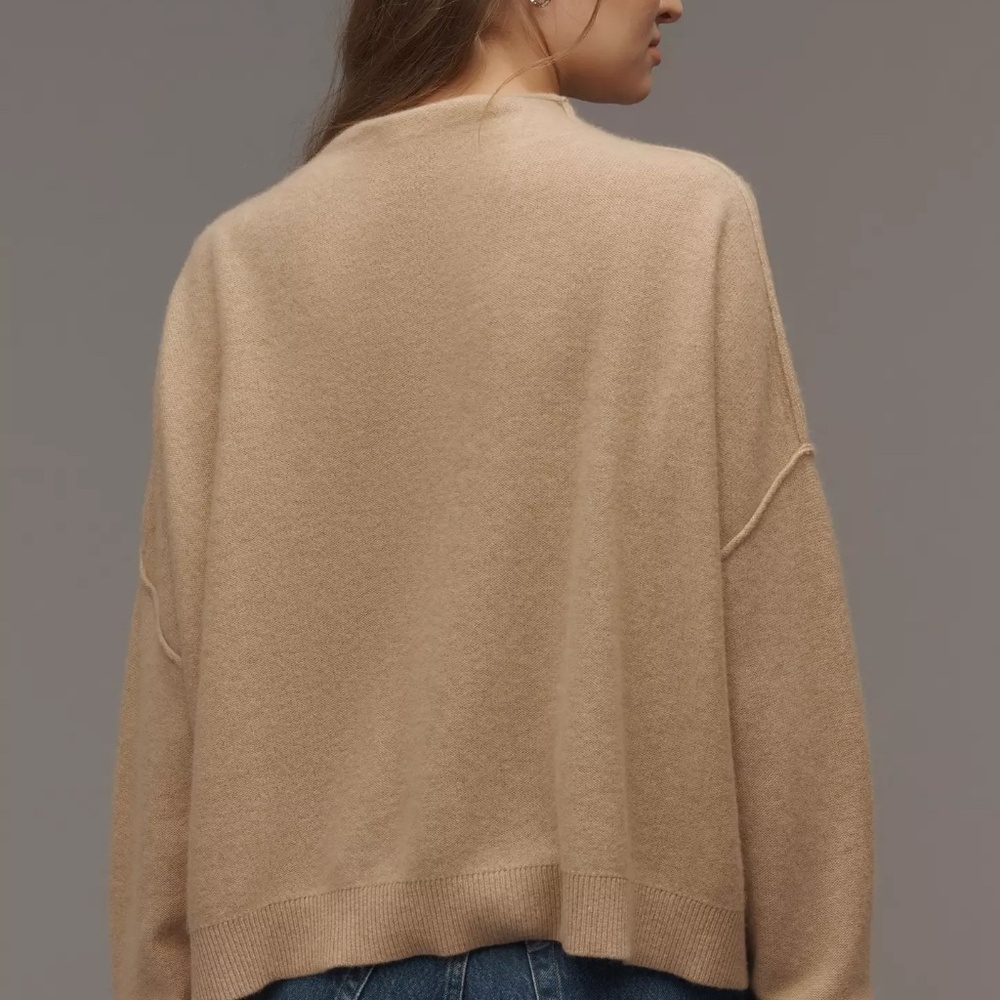 Anthropologie The Alani Cashmere Mock-Neck Sweater by Pilcro Sand Dollar Tan NWT - Picture 2 of 5